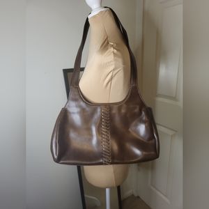 Mipelle - Brown Leather Handbag, 15x7x5